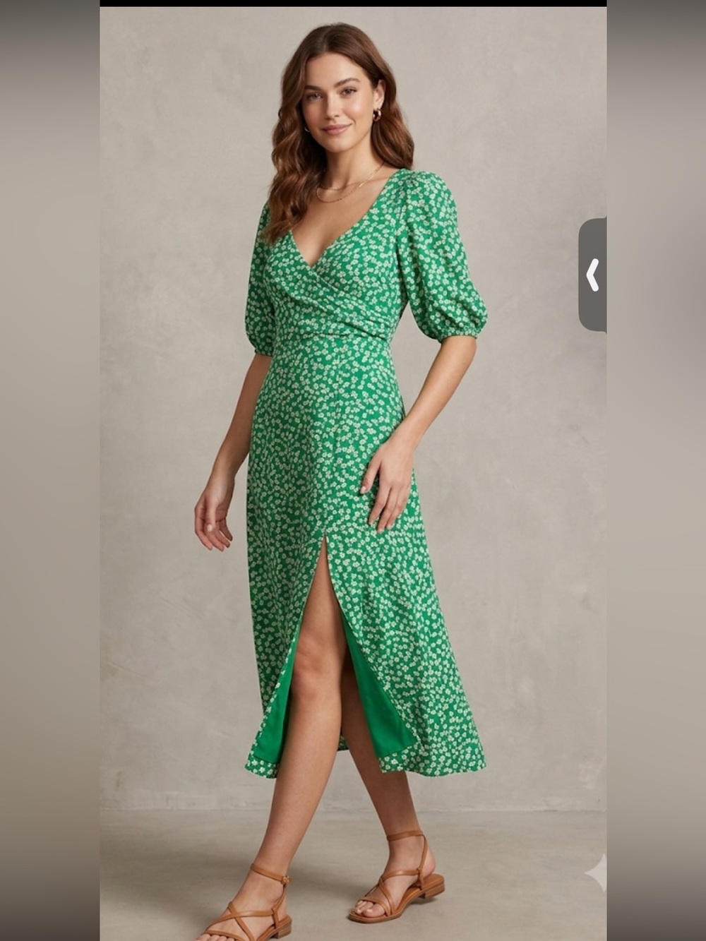 NWT Wayf Green Floral Midi Wrap Dress
